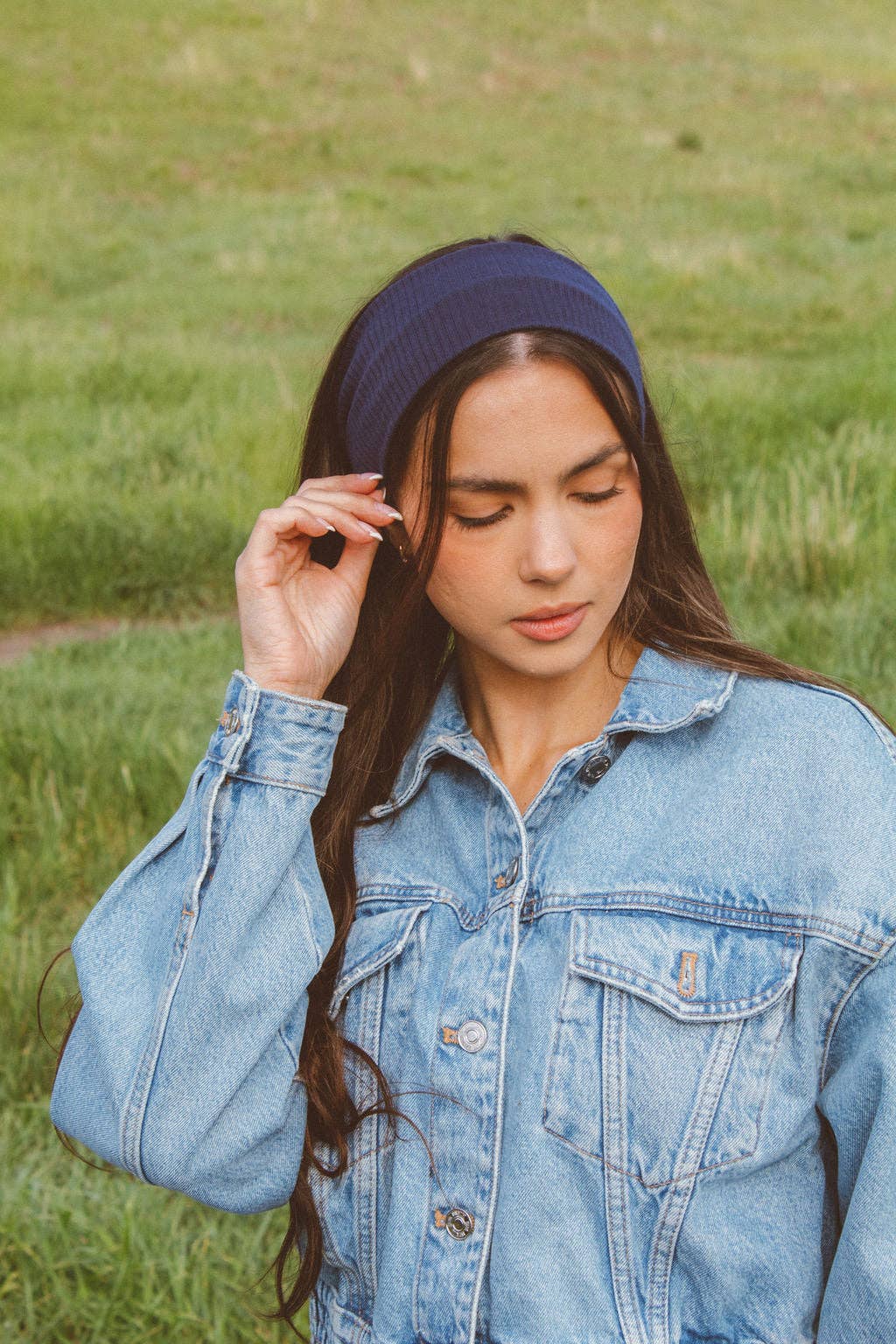 Ribbed Stretchy Headband: Navy
