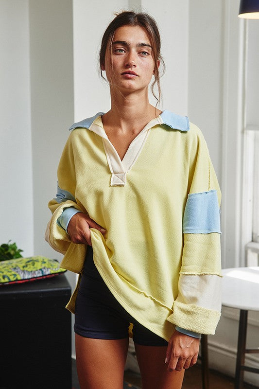 Butter Yellow Collared Sweatshirt