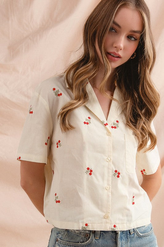 Embroidered Floral Button Down