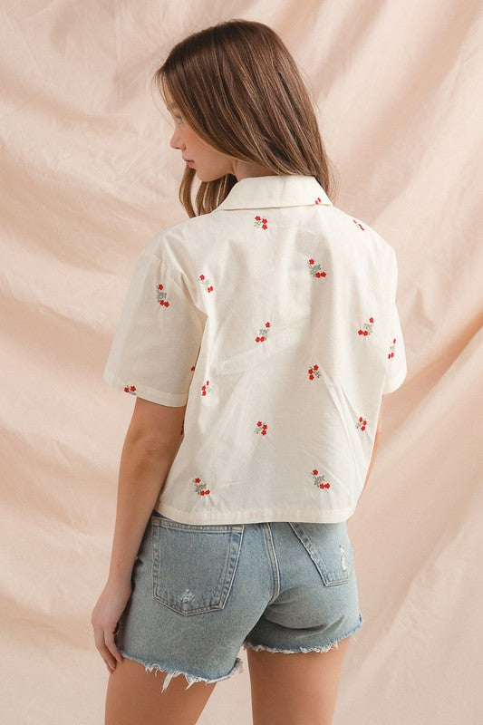 Embroidered Floral Button Down
