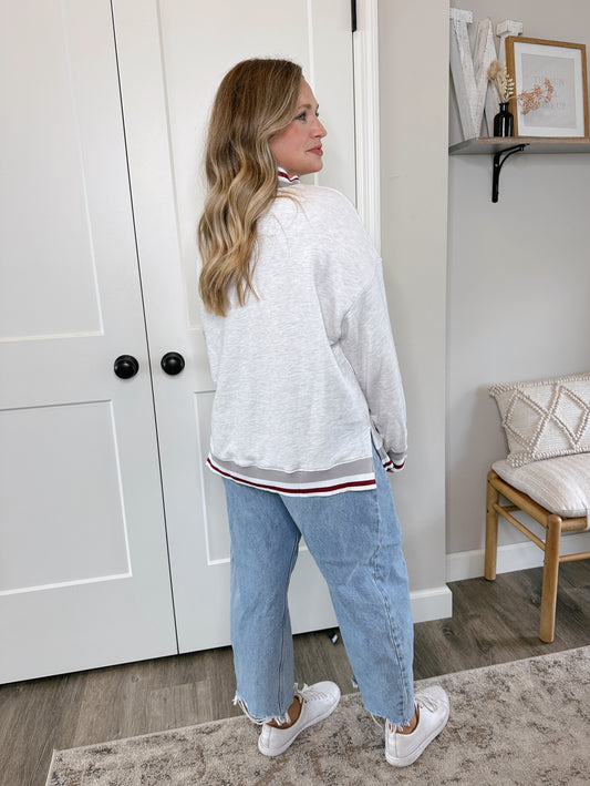 Striped Mock Neck Sweatshirt