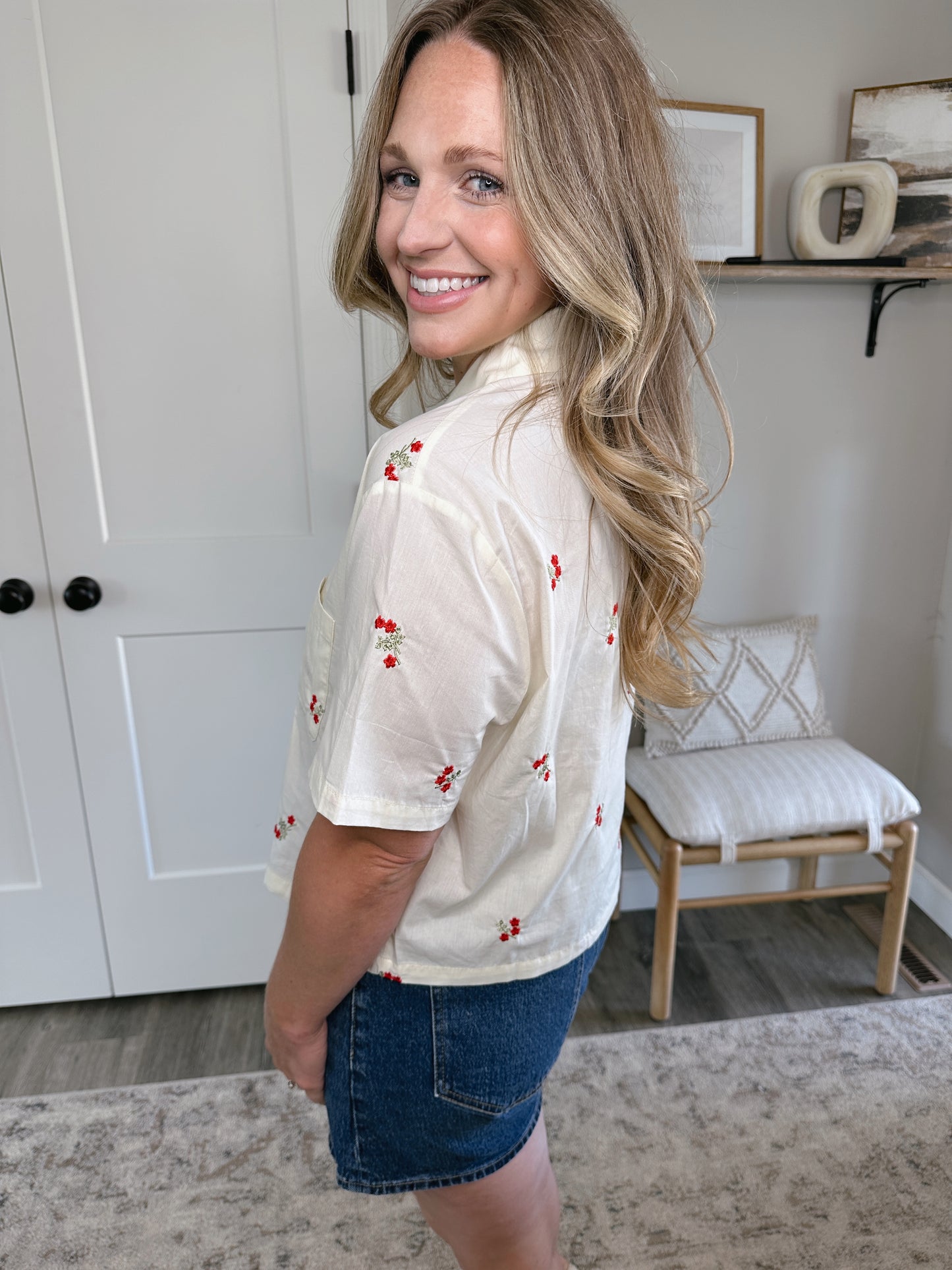 Embroidered Floral Button Down