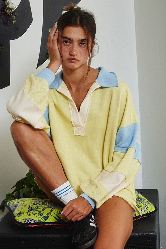 Butter Yellow Collared Sweatshirt