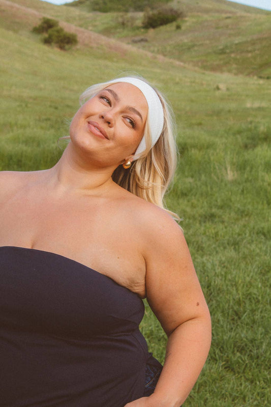 Ribbed Stretchy Headband: White