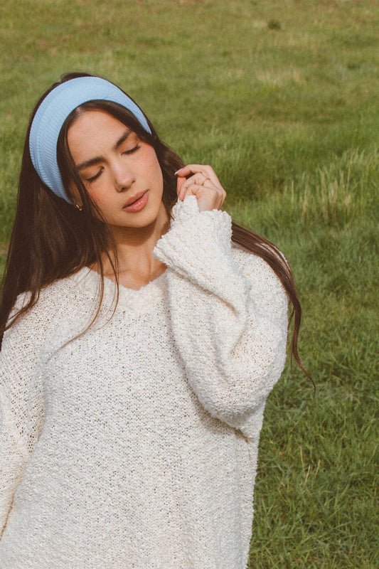 Ribbed Stretchy Headband: Light blue