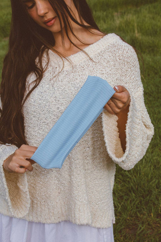 Ribbed Stretchy Headband: Light blue