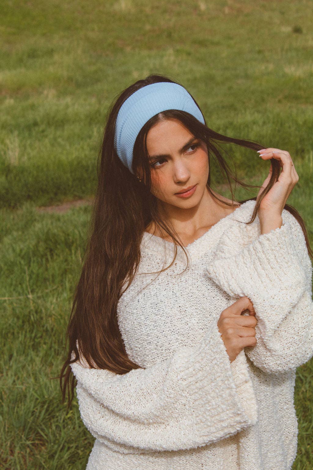 Ribbed Stretchy Headband: Light blue