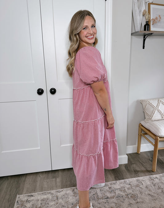 Gingham Tiered Midi Dress