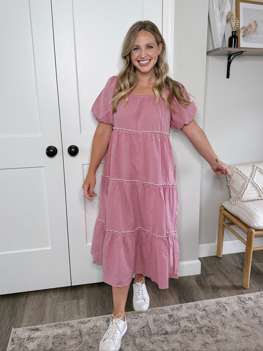 Gingham Tiered Midi Dress