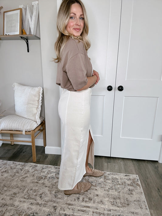 Front Slit Denim Midi