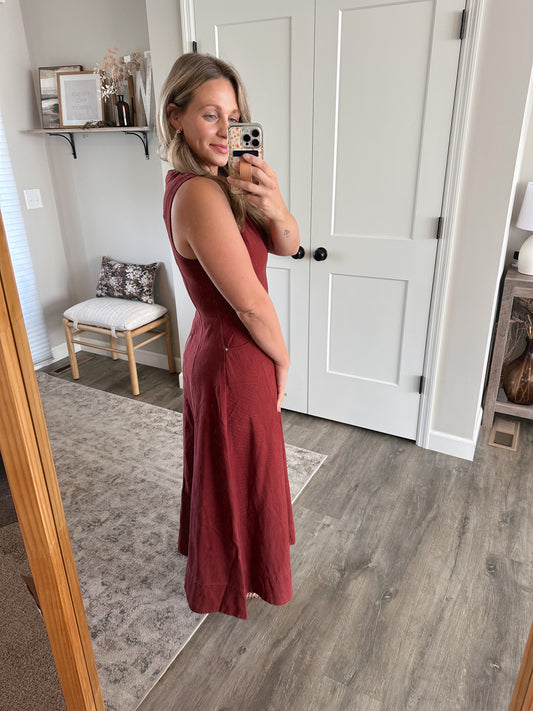 Burgundy Denim Midi Dress