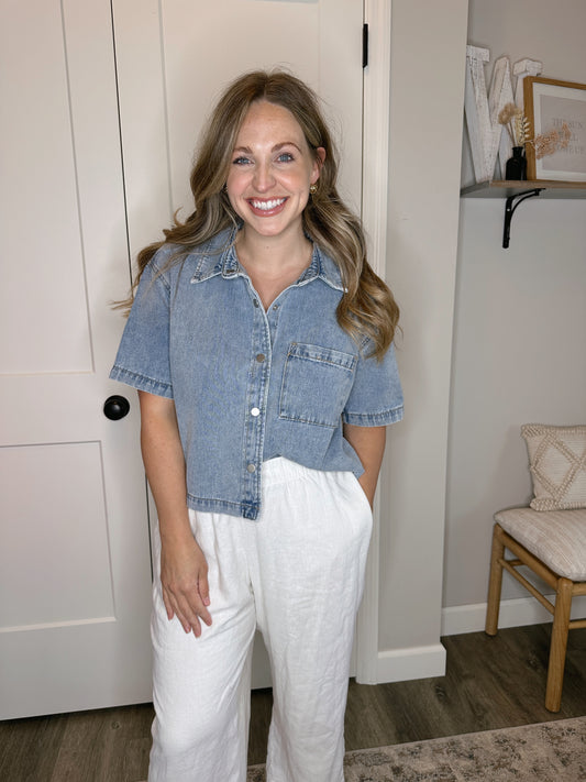 Boxy Denim Button Up Shirt