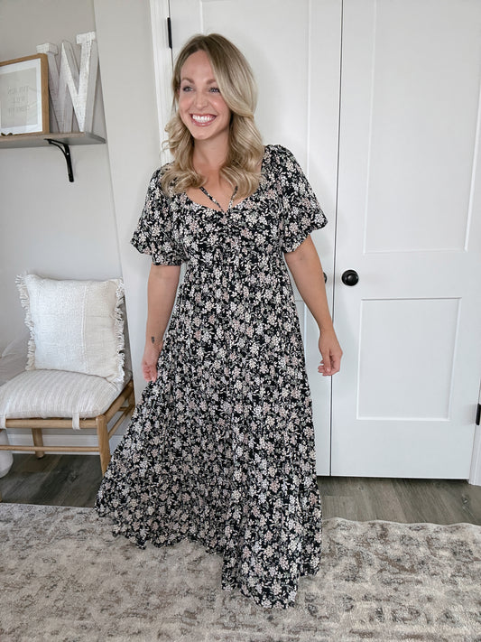 Cross Strap Floral Midi Dress