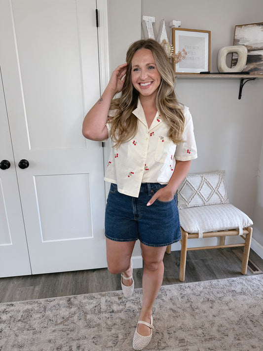 Embroidered Floral Button Down