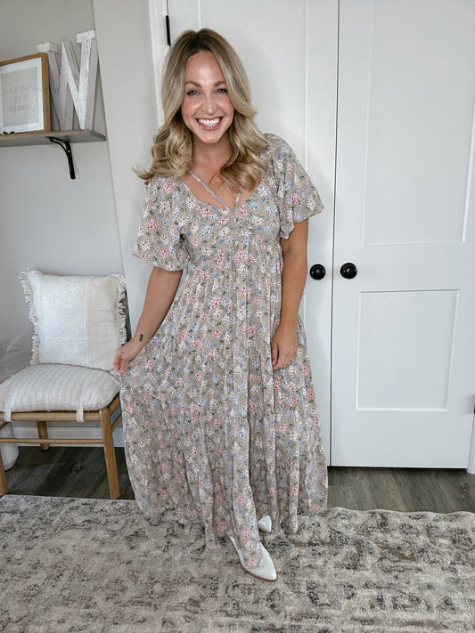 Cross Strap Floral Midi Dress