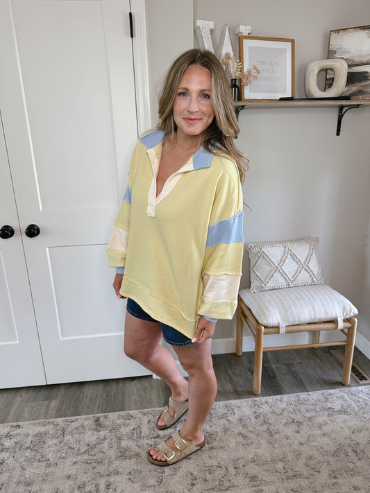 Butter Yellow Collared Sweatshirt