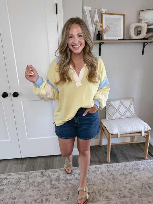 Butter Yellow Collared Sweatshirt