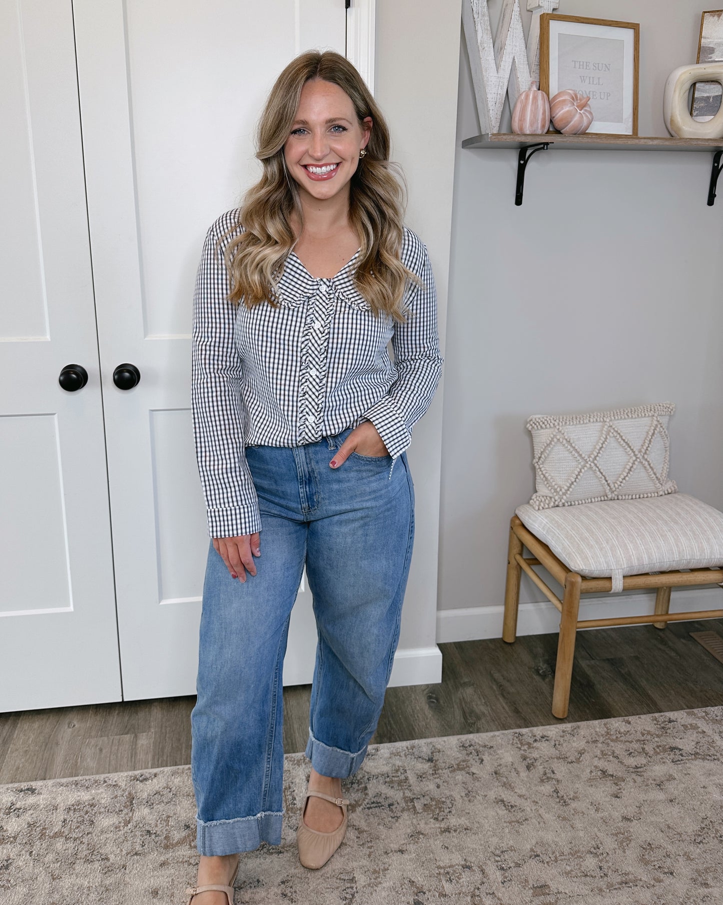 Gingham Peter Pan Collar Blouse