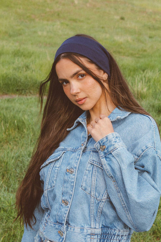 Ribbed Stretchy Headband: Navy