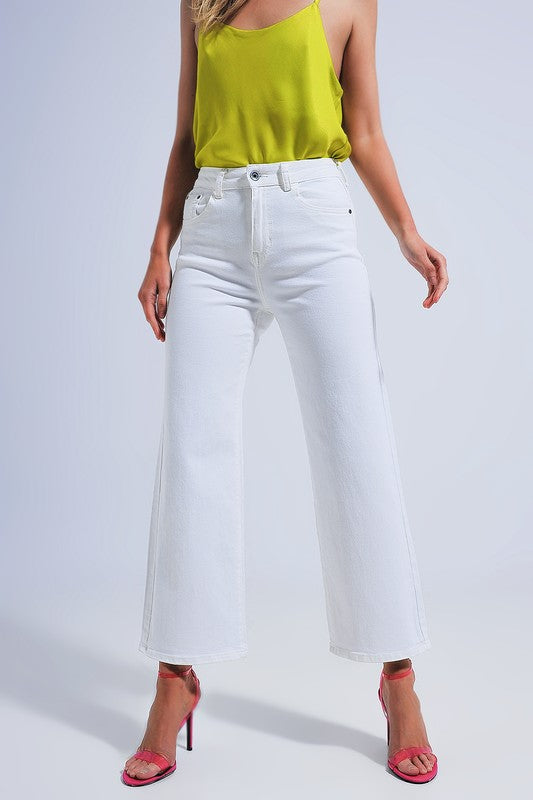 White Cropped Wide Leg Jeans
