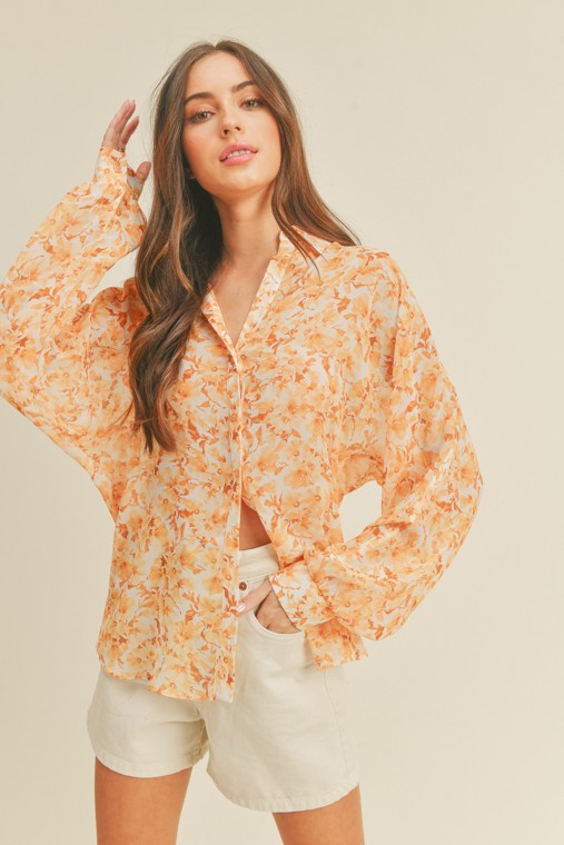 Print Button Up Blouse