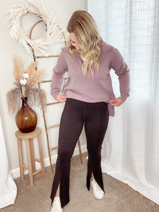 Brushed Split Hem Flares +