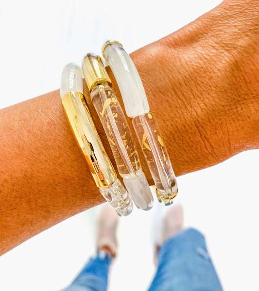 Gold Speckle Acrylic Tube Bamboo Bracelet